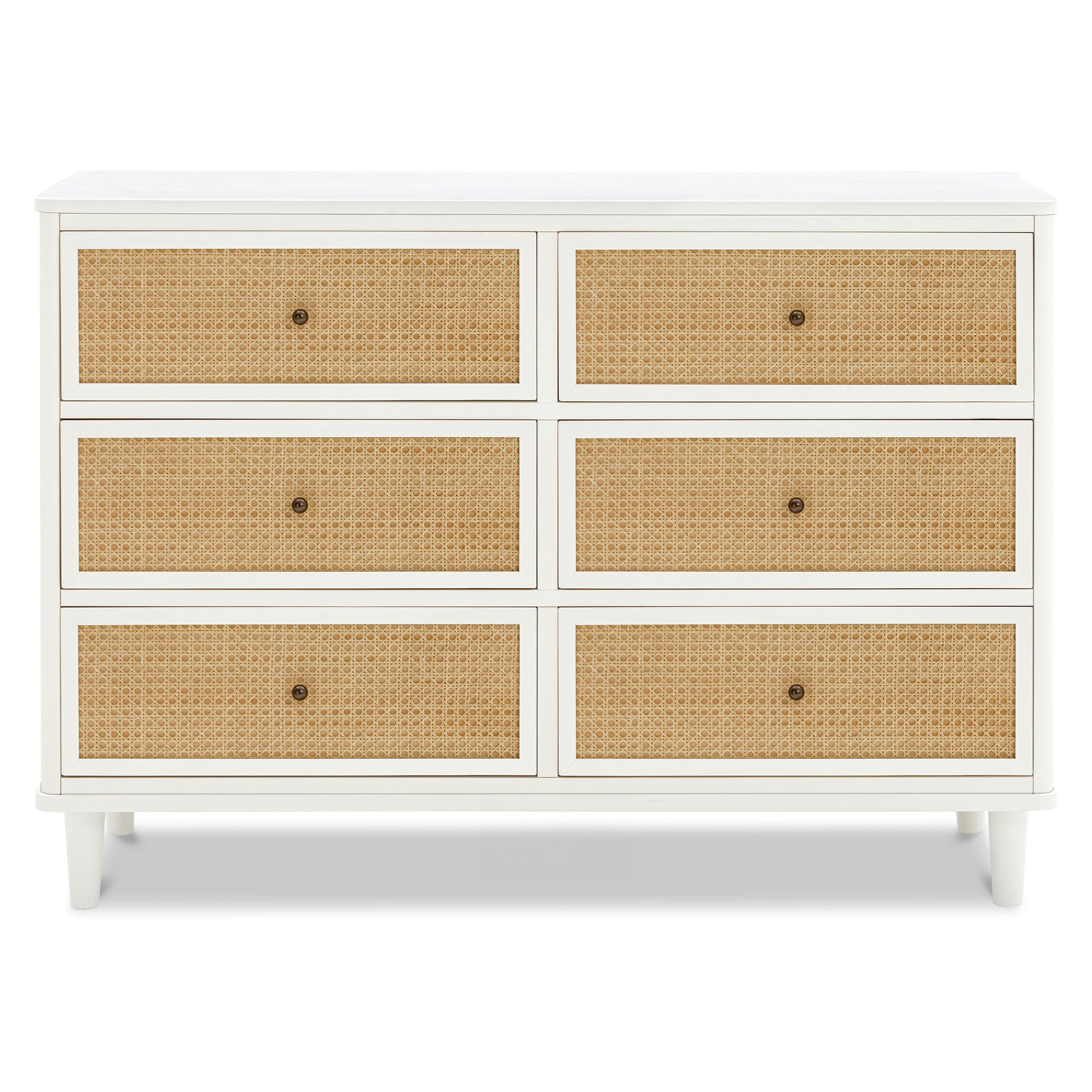 M23716RWHC,Marin with Cane 6 Drawer Assembled Dresser in Warm White and Honey Cane