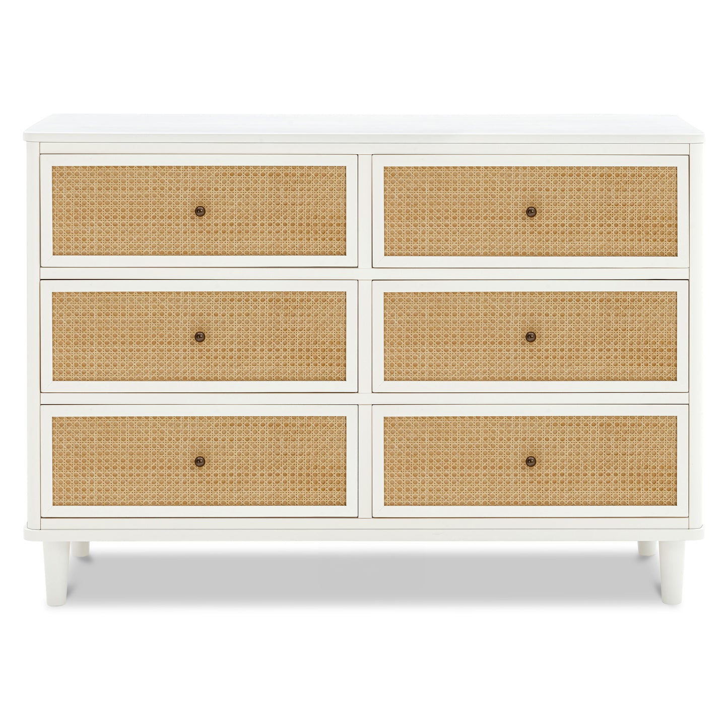 M23716RWHC,Marin with Cane 6 Drawer Assembled Dresser in Warm White and Honey Cane