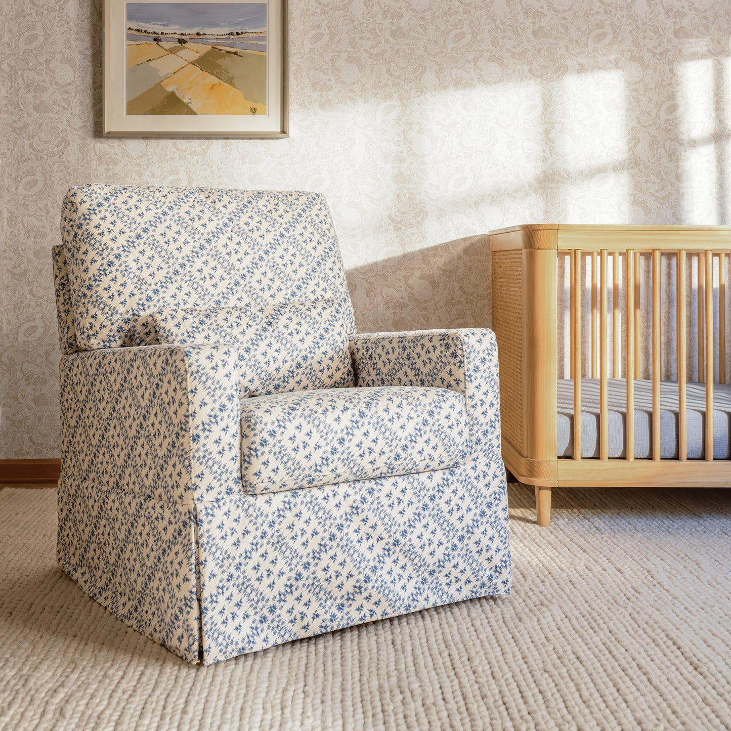 M21787BLT,Sarah Flint x Namesake Crawford Swivel Glider in Blue Lattice Performance Eco-Weave