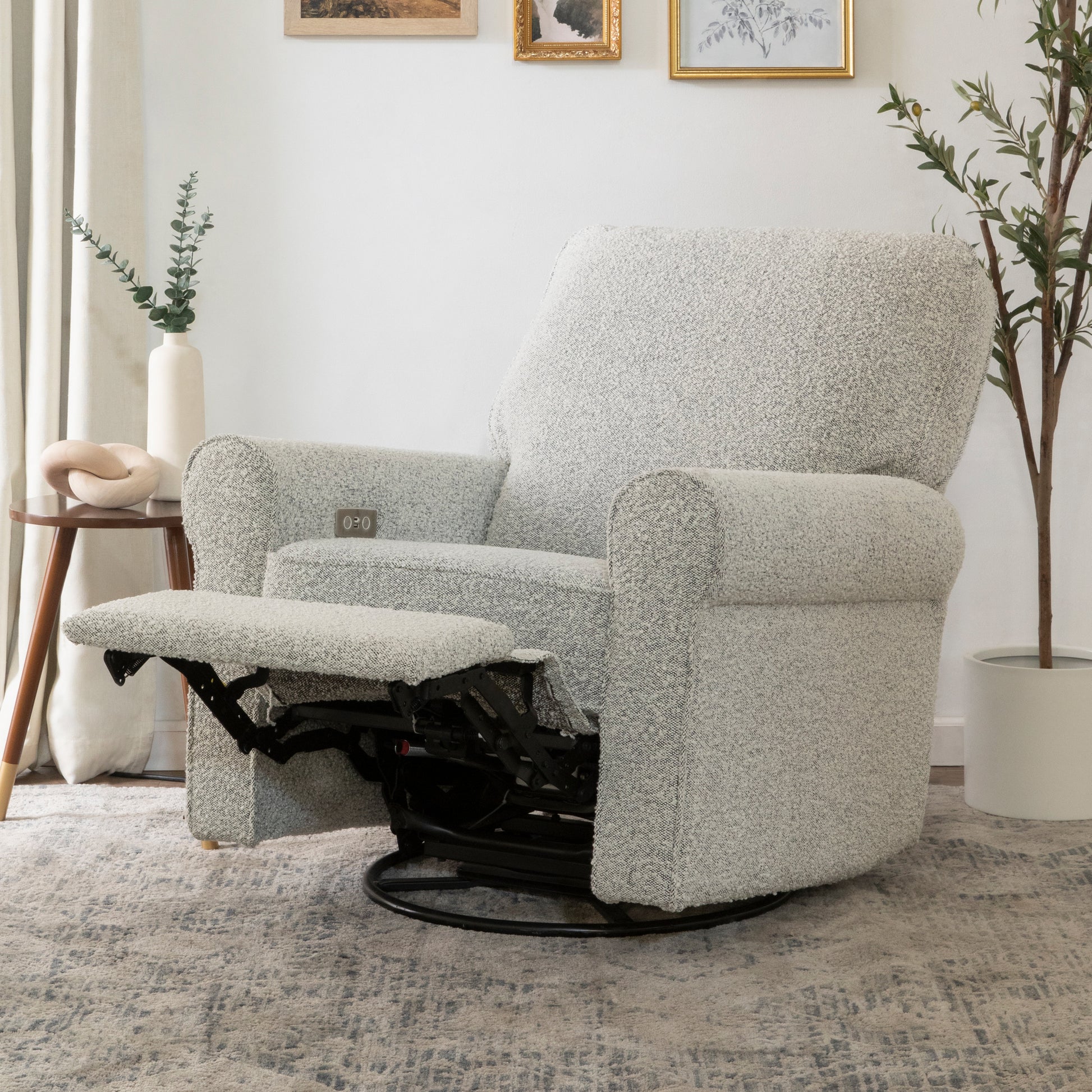 B17787BWB,Monroe Pillowback Power Recliner in Black White Boucle