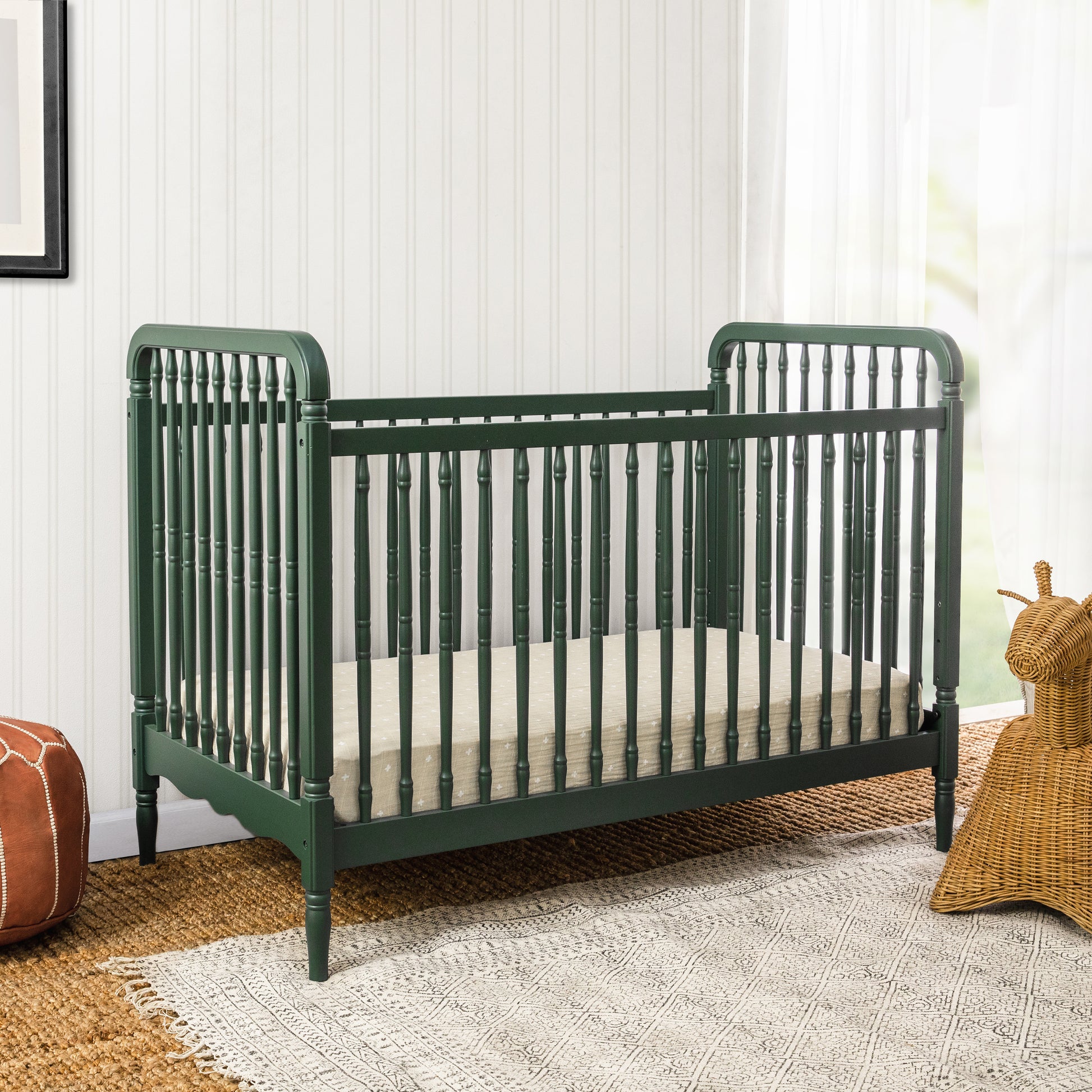 M7101FRGR,Liberty 3-in-1 Convertible Spindle Crib w/Toddler Bed Conversion Kit in Forest Green