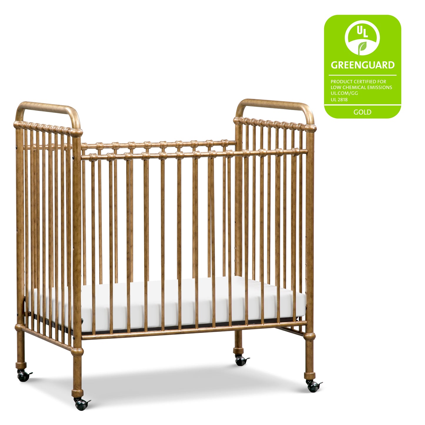 M15598VG,Abigail 3-in-1 Convertible Mini Crib in Vintage Gold