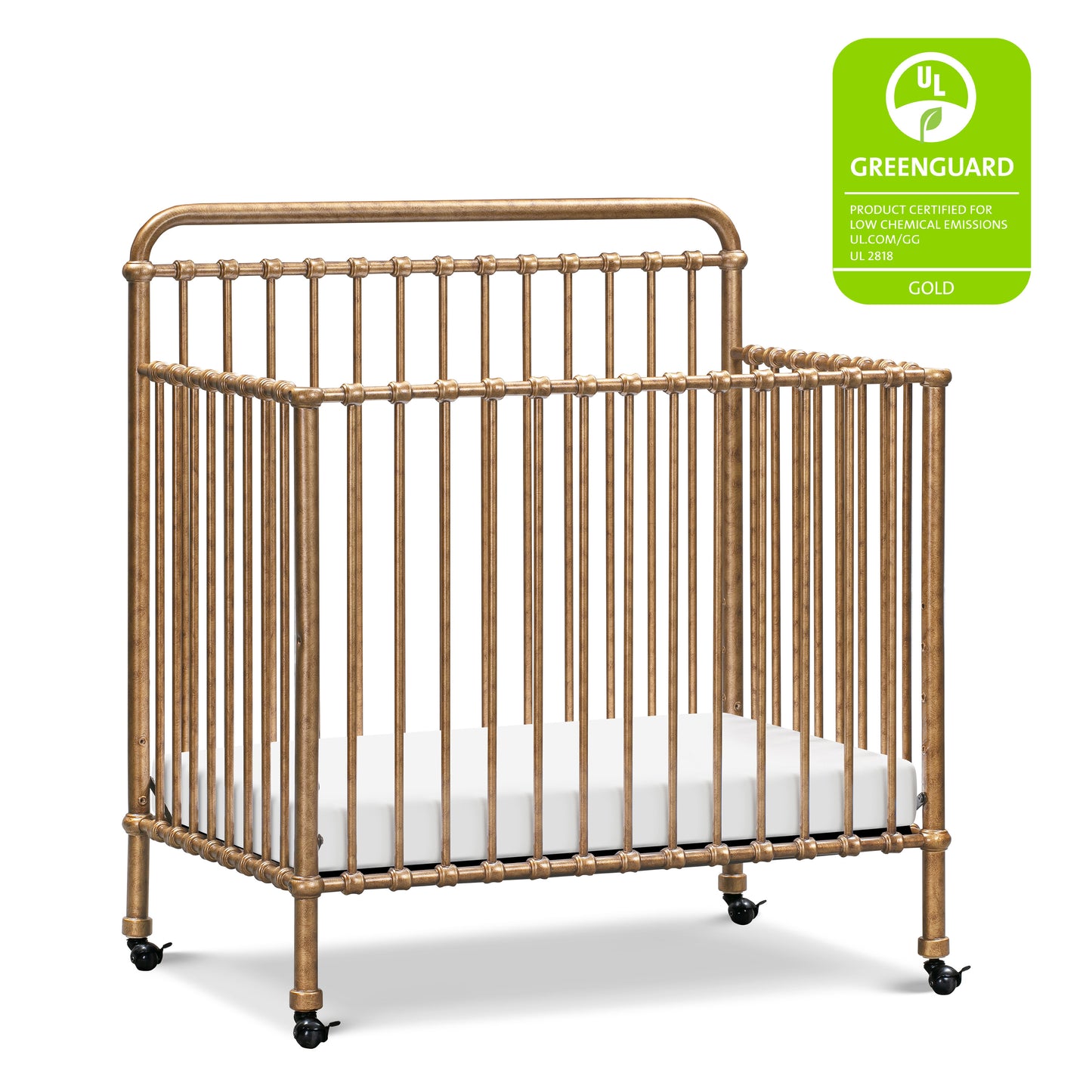 M15398VG,Winston 4-in-1 Convertible Mini Crib in Vintage Gold