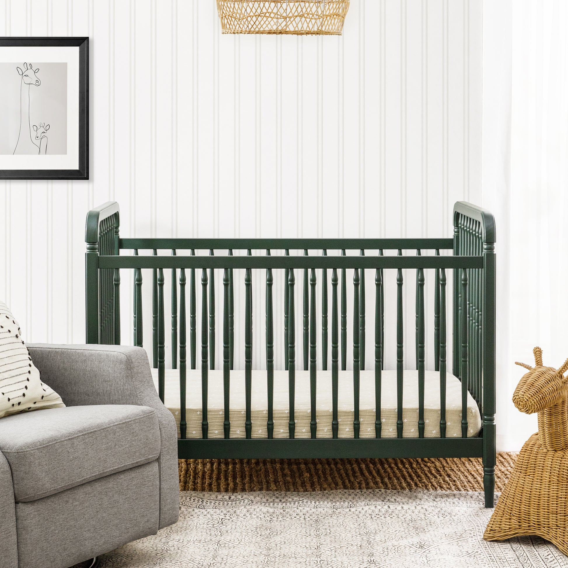 M7101FRGR,Liberty 3-in-1 Convertible Spindle Crib w/Toddler Bed Conversion Kit in Forest Green