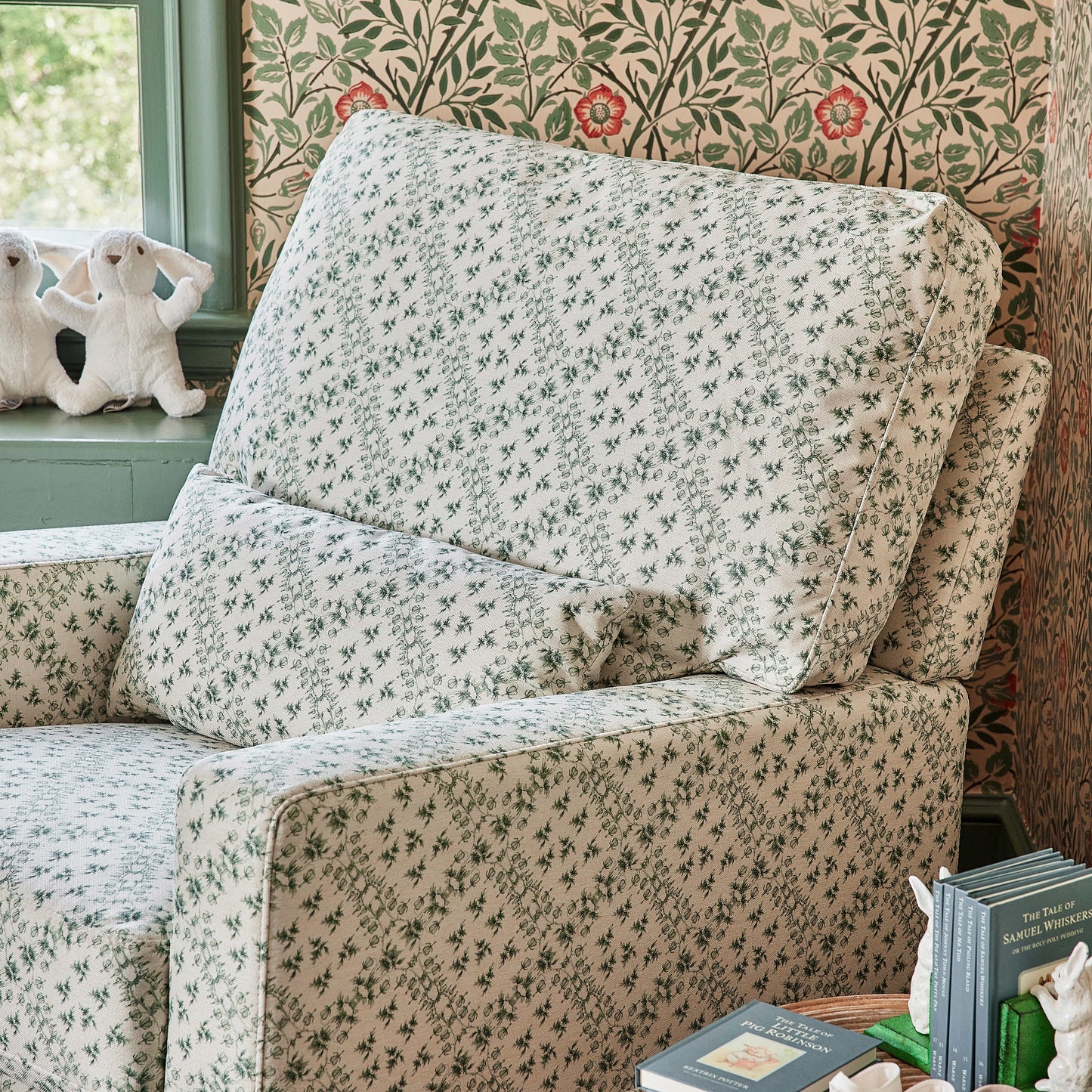 M21787GLT,Sarah Flint x Namesake Crawford Swivel Glider in Green Lattice Performance Eco-Weave