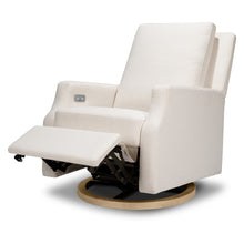 M22286PCMEWLB,Crewe Electronic Swivel Glider Recliner in Performance Cream Eco-Weave w/Light Wood Base