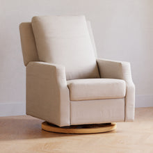 M22286PCMEWLB,Crewe Electronic Swivel Glider Recliner in Performance Cream Eco-Weave w/Light Wood Base