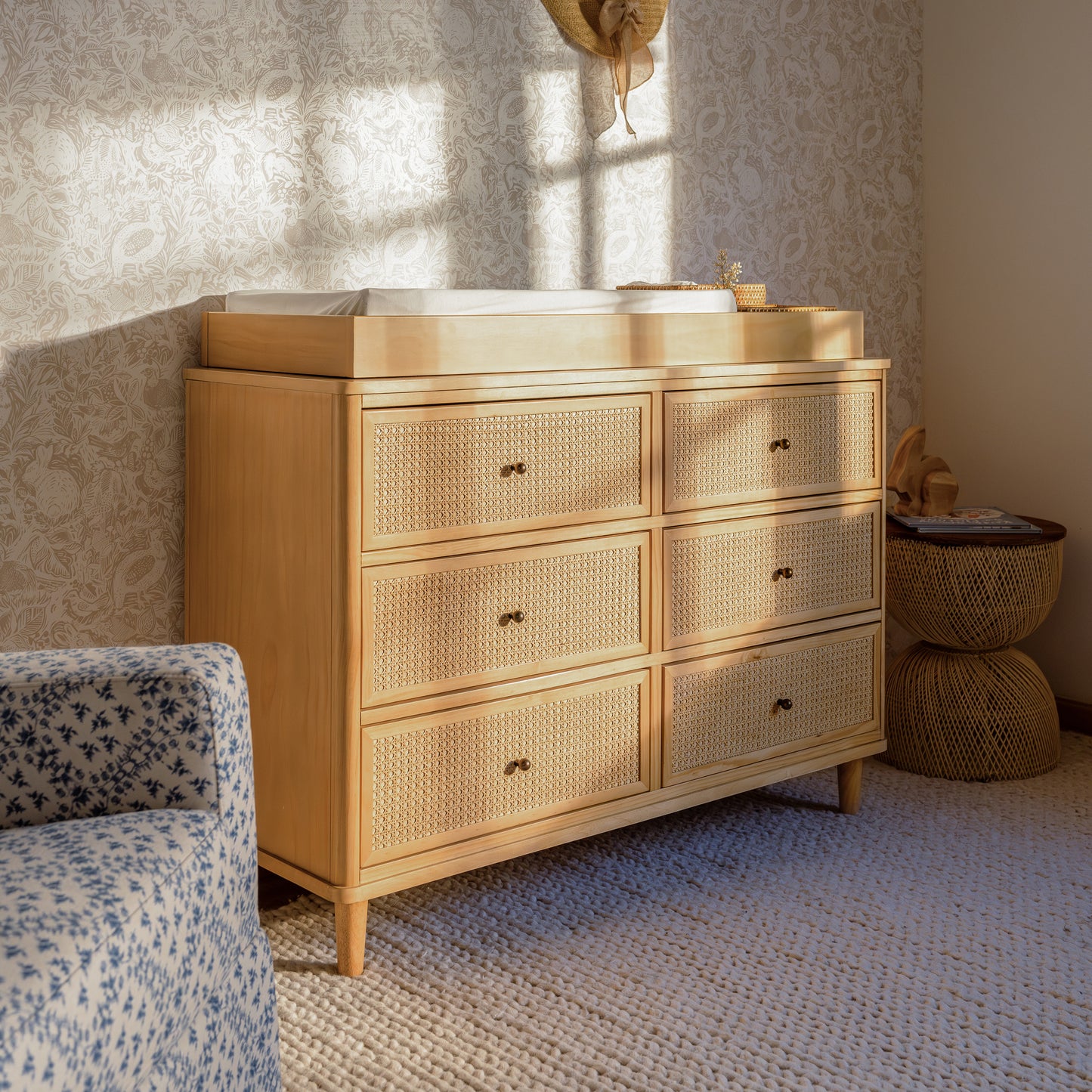 M23716HYHC,Marin with Cane 6 Drawer Assembled Dresser in Honey and Honey Cane