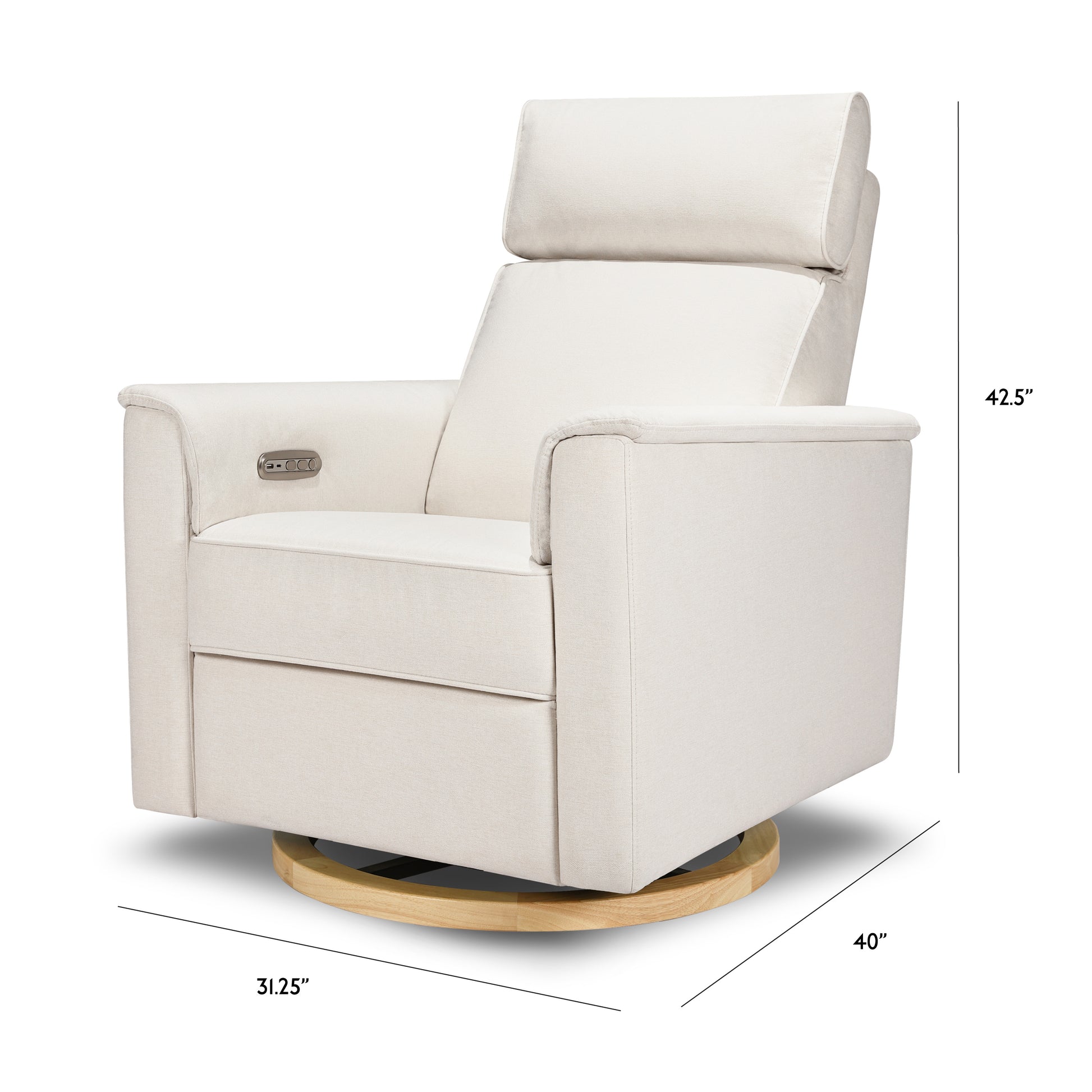 B17186PCMEWLB,Willa Power Glider Recliner w/ adj. headrest & USB in Performance Cream Eco-Weave w/Light wood base