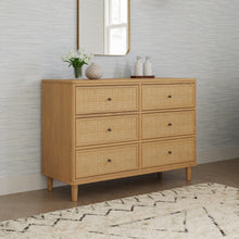 M23716HYHC,Marin with Cane 6 Drawer Assembled Dresser in Honey and Honey Cane