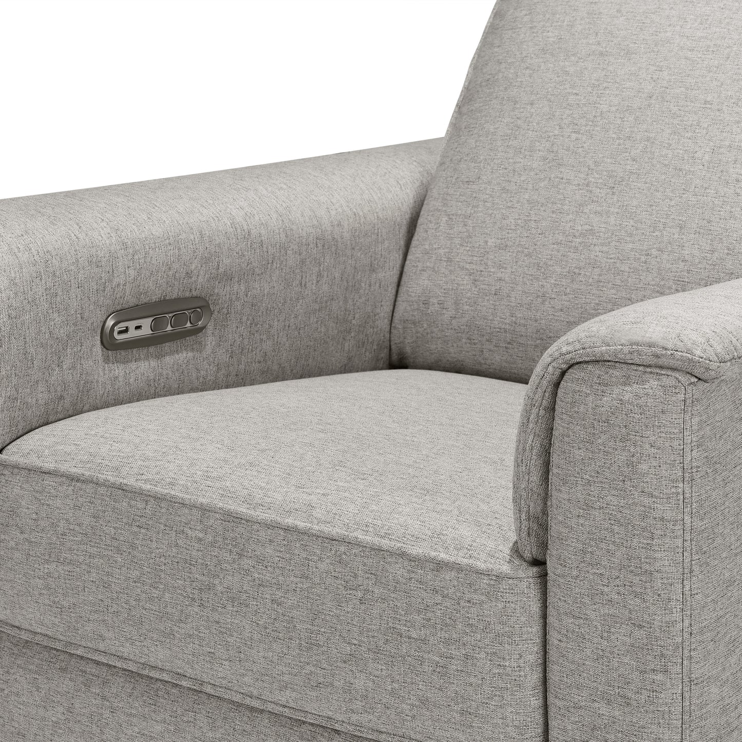 B17186PGEWLB,Willa Power Glider Recliner w/ adj. headrest & USB in Performance Grey Eco-Weave w/Light Wood Base