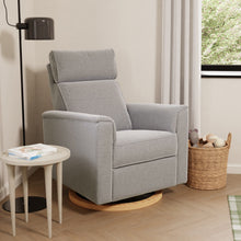 B17186PGEWLB,Willa Power Glider Recliner w/ adj. headrest & USB in Performance Grey Eco-Weave w/Light Wood Base