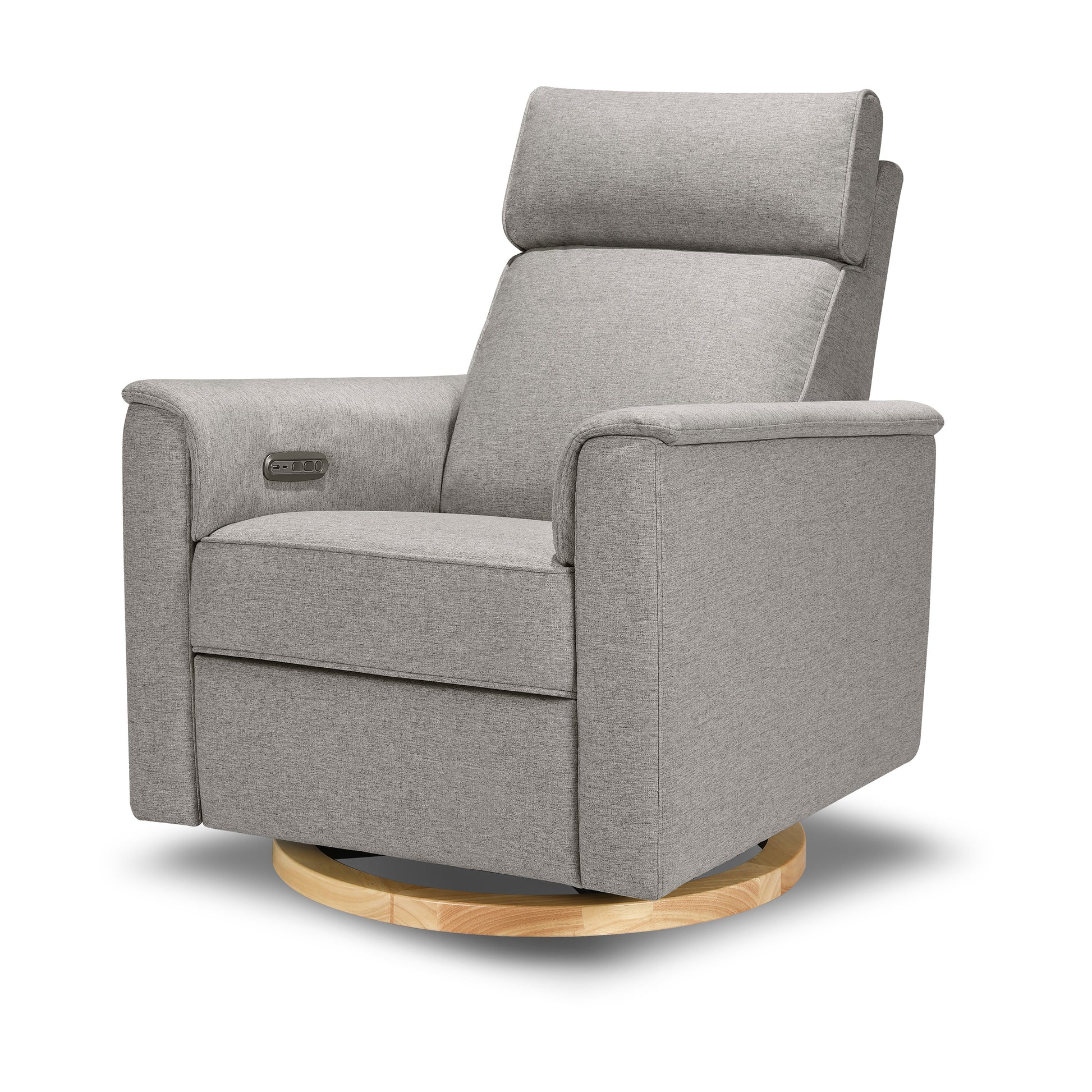 B17186PGEWLB,Willa Power Glider Recliner w/ adj. headrest & USB in Performance Grey Eco-Weave w/Light Wood Base