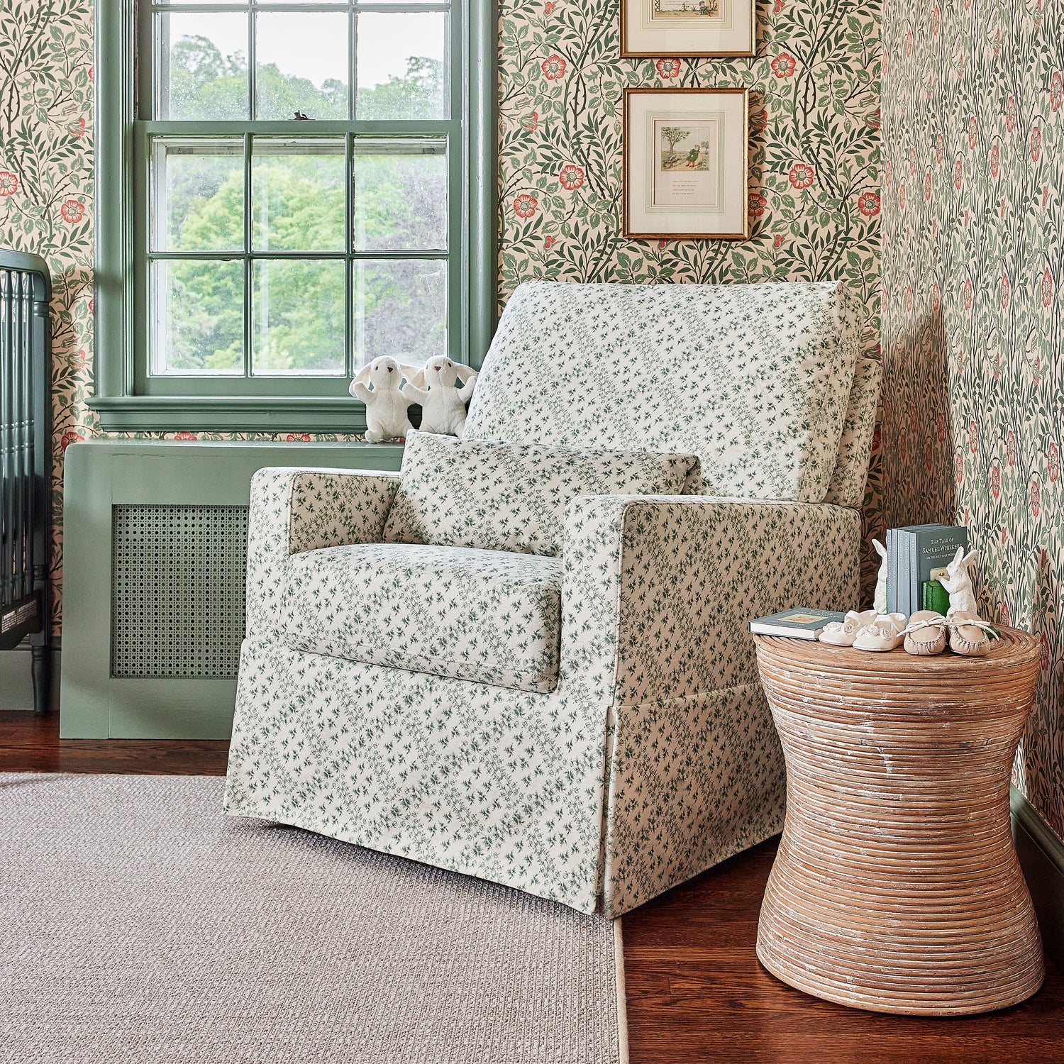 M21787GLT,Sarah Flint x Namesake Crawford Swivel Glider in Green Lattice Performance Eco-Weave