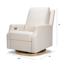 M22286PCMEWLB,Crewe Electronic Swivel Glider Recliner in Performance Cream Eco-Weave w/Light Wood Base