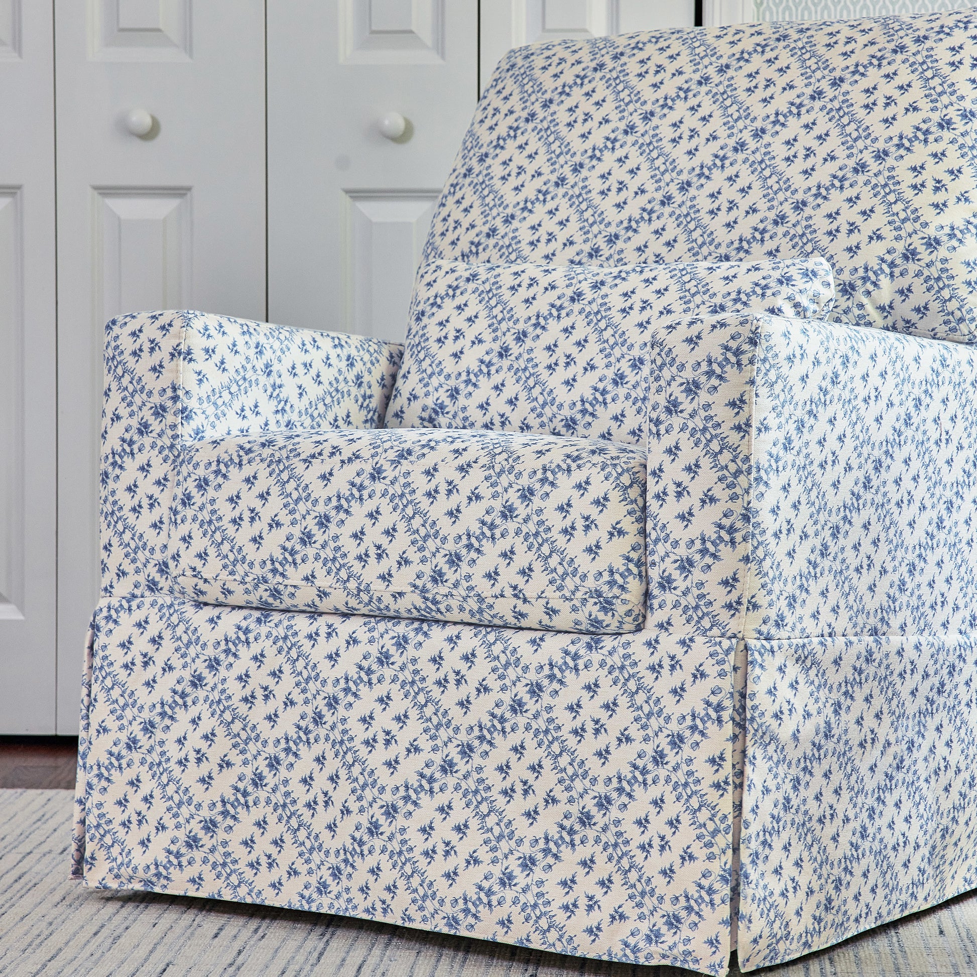 M21787BLT,Sarah Flint x Namesake Crawford Swivel Glider in Blue Lattice Performance Eco-Weave