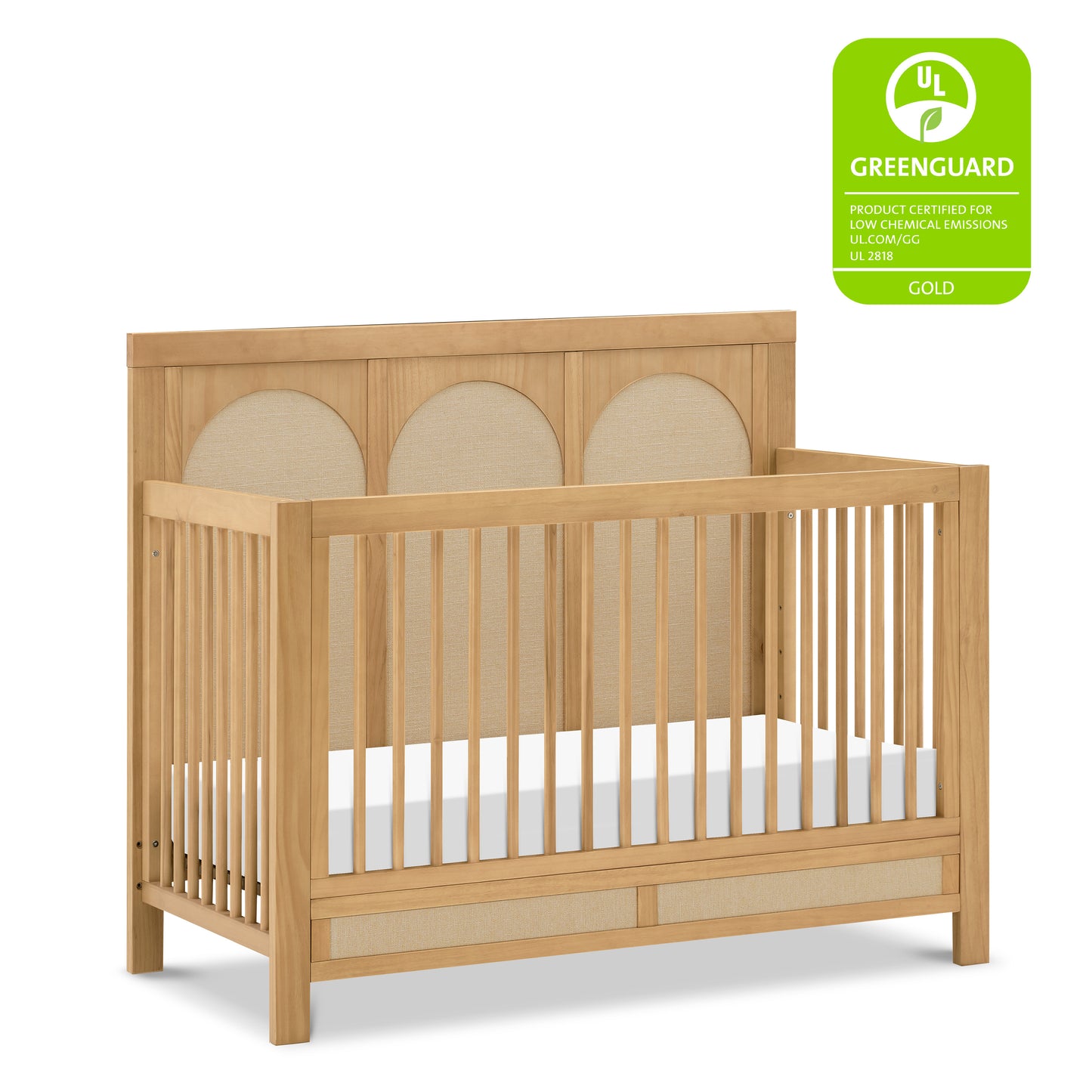 M24801HYPSEW,Eloise 4-in-1 Convertible Crib in Honey & Performance Sand Eco-Weave