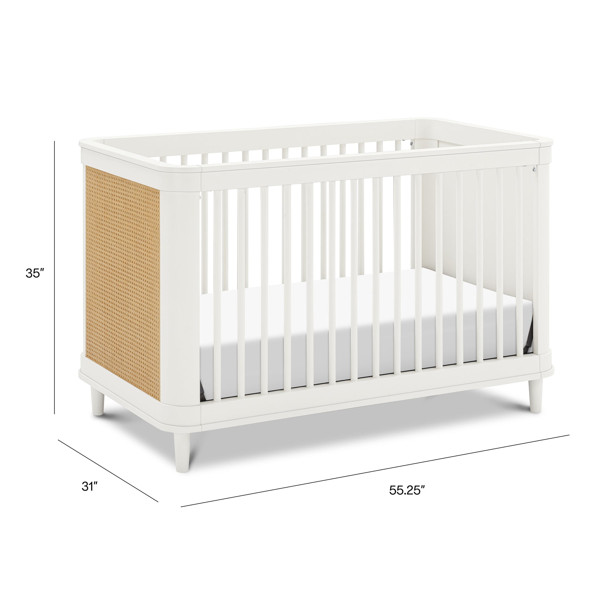 M23701RWHC,Marin with Cane 3-in-1 Convertible Crib in Warm White and Honey Cane