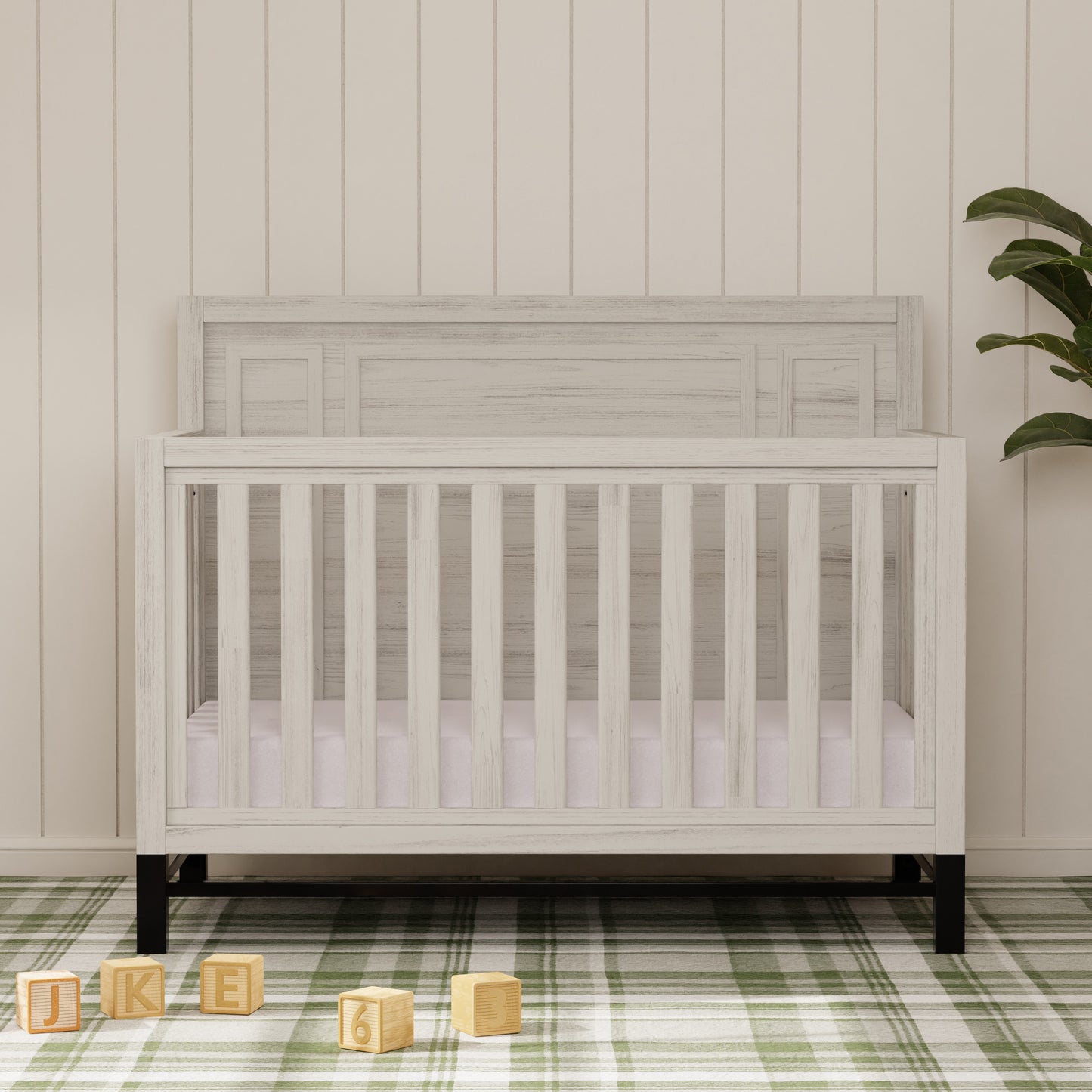 B25801WDF,Newbern 4-in-1 Convertible Crib in White Driftwood