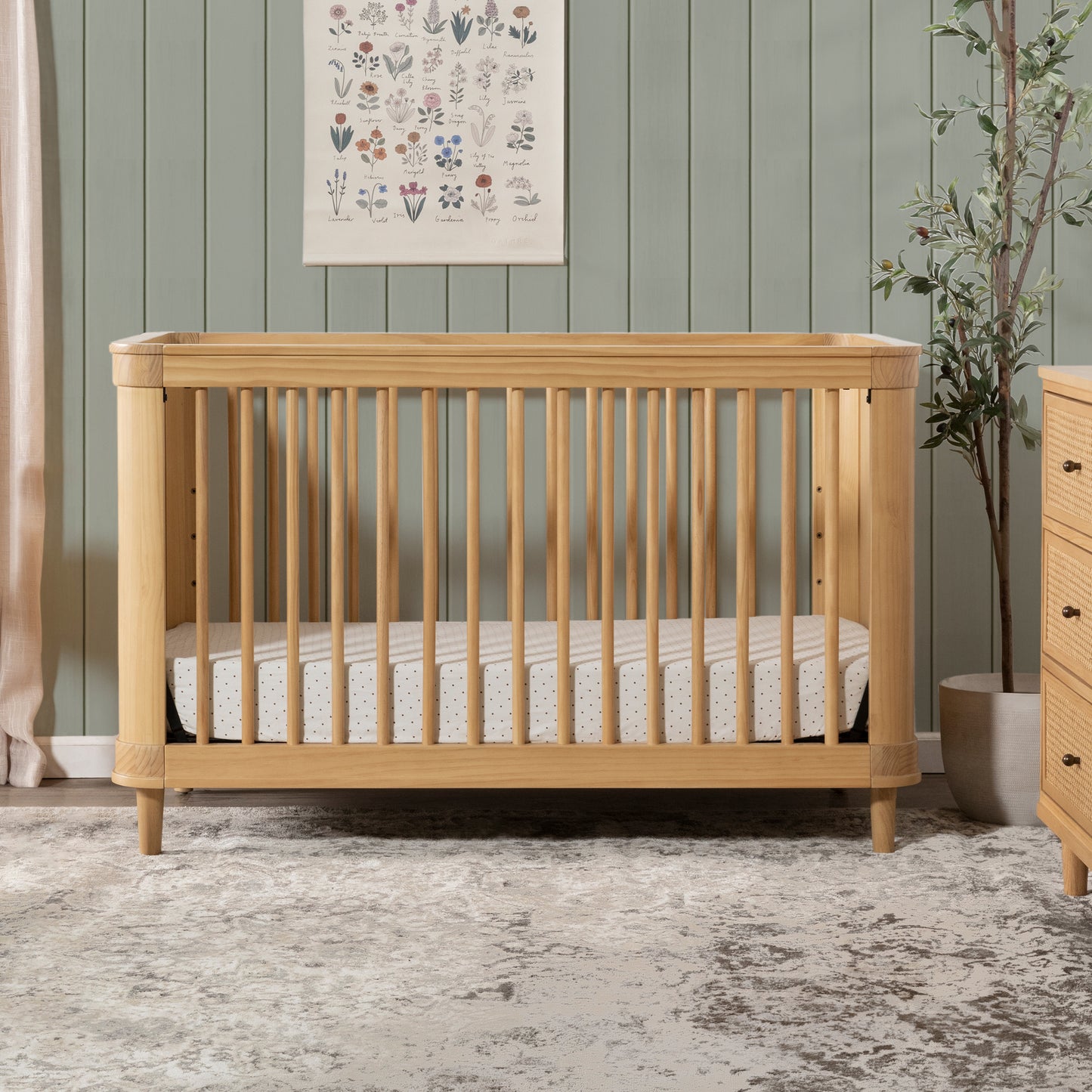 M23701HYHC,Marin with Cane 3-in-1 Convertible Crib in Honey and Honey Cane