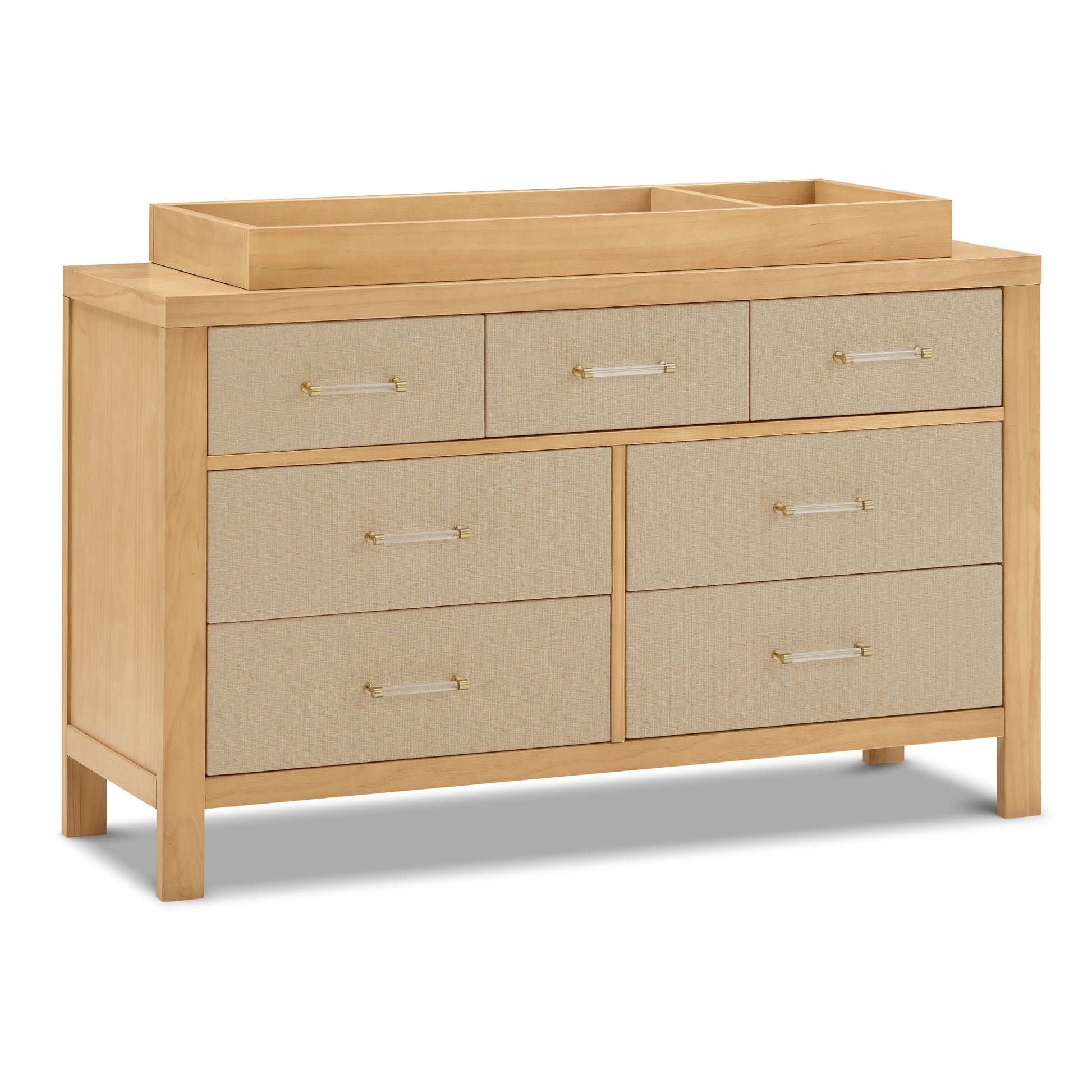 M24816HYPSEW,Eloise 7-Drawer Assembled Dresser in Honey & Performance Sand Eco-Weave