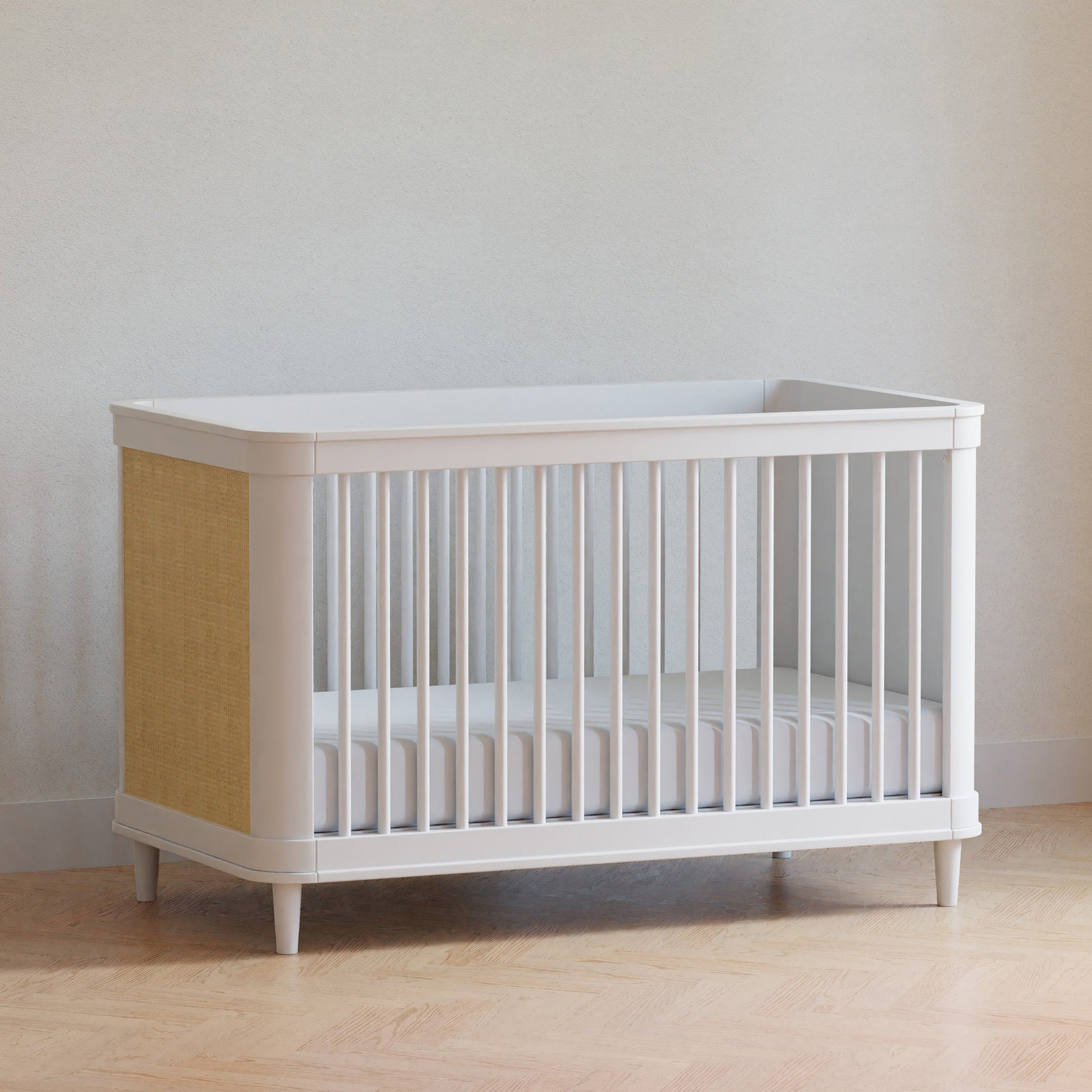 M23701RWHC,Marin with Cane 3-in-1 Convertible Crib in Warm White and Honey Cane