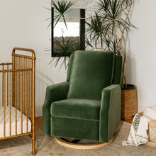 M22287FGVLB,Crewe Recliner and Swivel Glider in Forest Green Velvet w/Light Wood Base