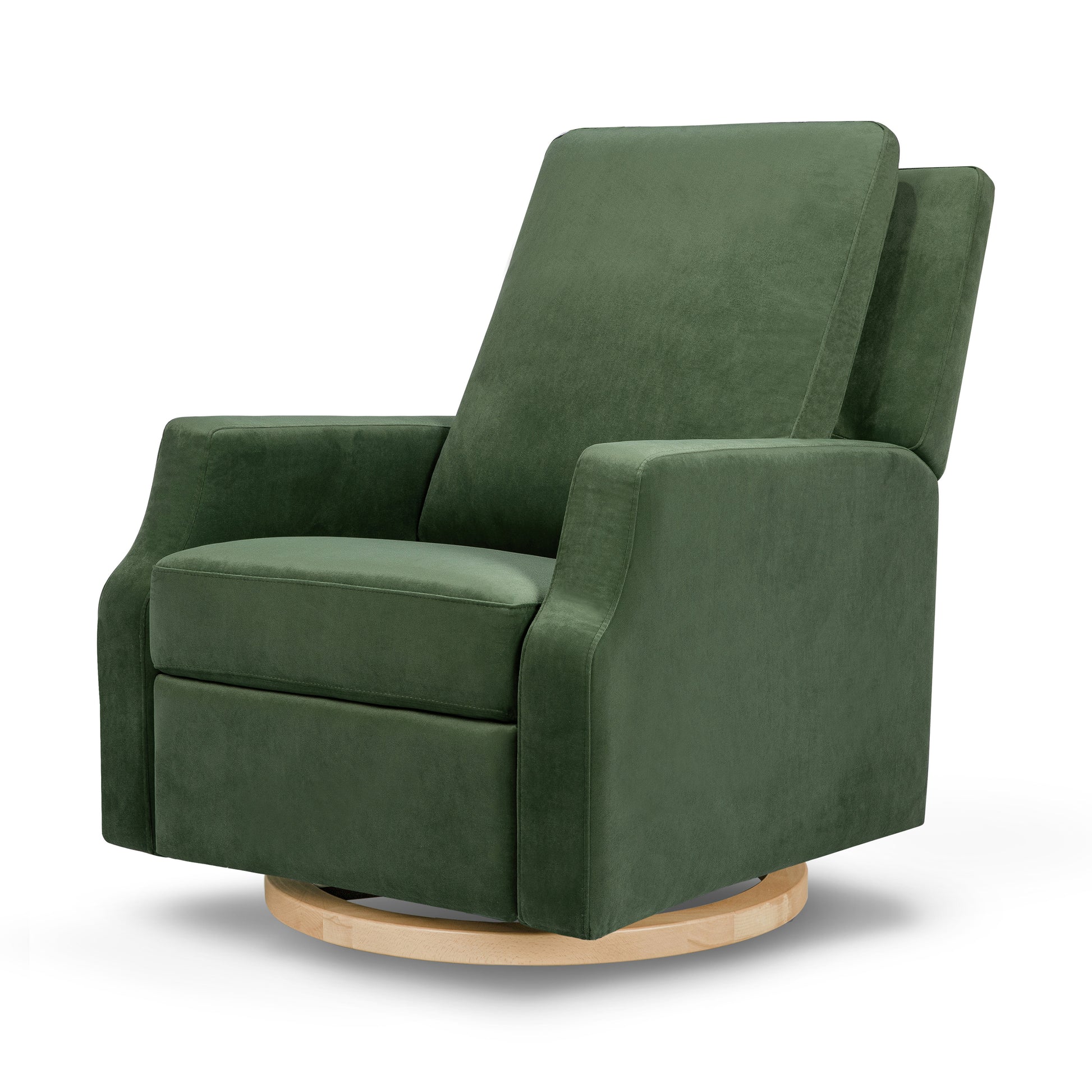 M22287FGVLB,Crewe Recliner and Swivel Glider in Forest Green Velvet w/Light Wood Base