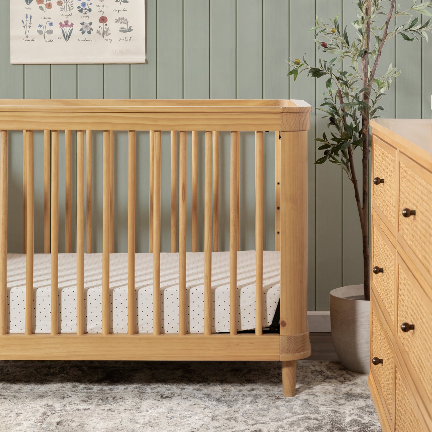 M23701HYHC,Marin with Cane 3-in-1 Convertible Crib in Honey and Honey Cane