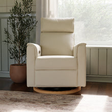 B17186PCMEWLB,Willa Power Glider Recliner w/ adj. headrest & USB in Performance Cream Eco-Weave w/Light wood base