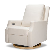 M22286PCMEWLB,Crewe Electronic Swivel Glider Recliner in Performance Cream Eco-Weave w/Light Wood Base