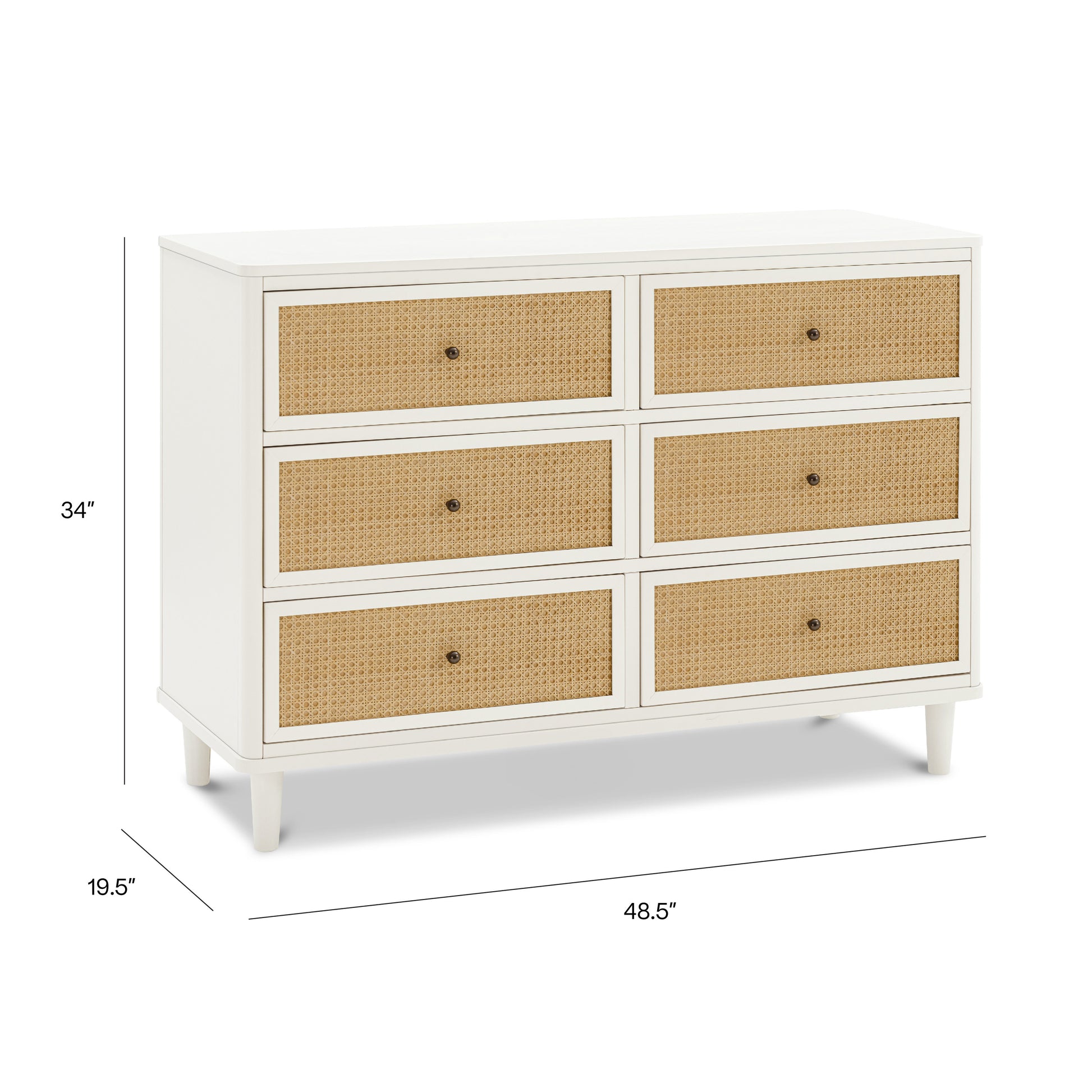 M23716RWHC,Marin with Cane 6 Drawer Assembled Dresser in Warm White and Honey Cane