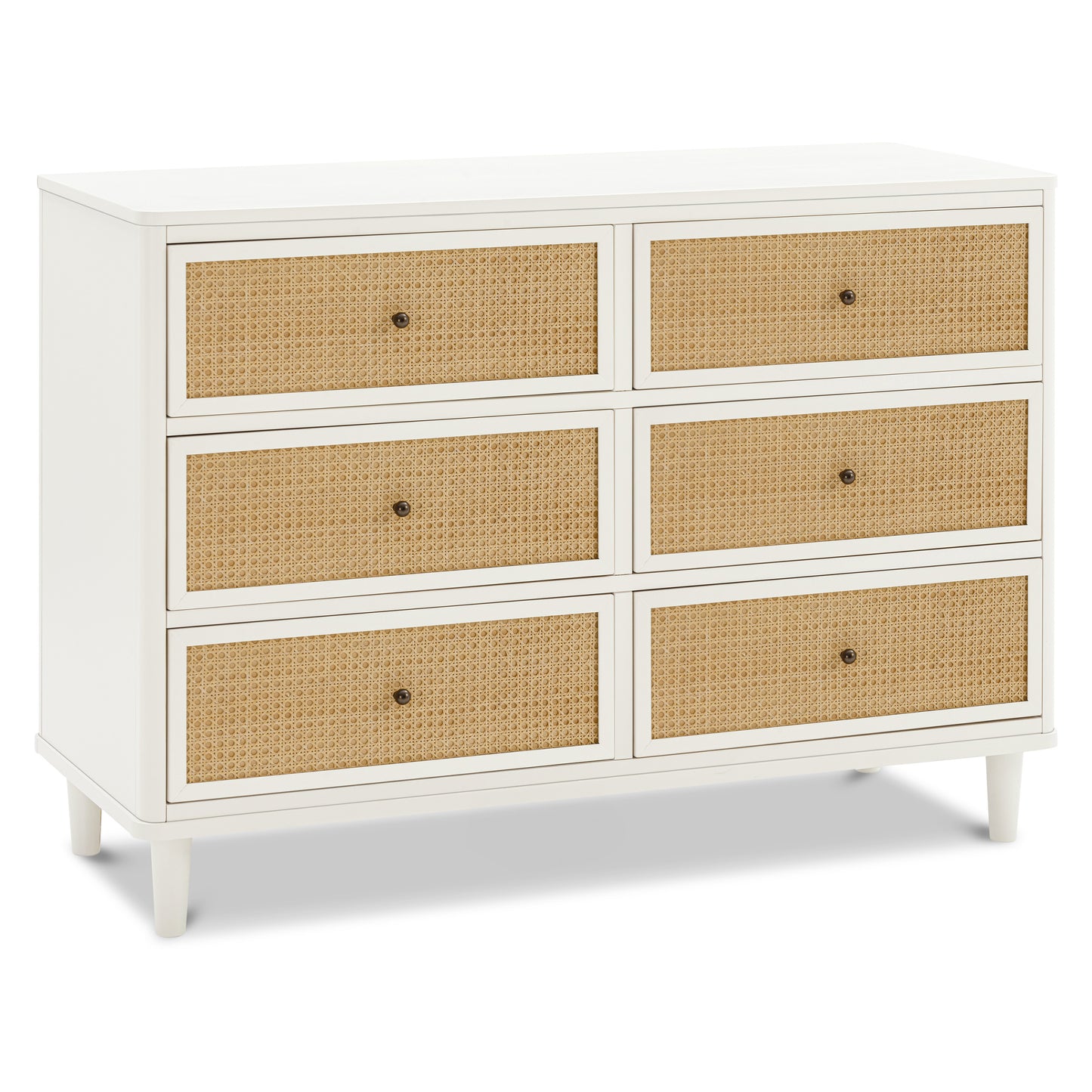 M23716RWHC,Marin with Cane 6 Drawer Assembled Dresser in Warm White and Honey Cane