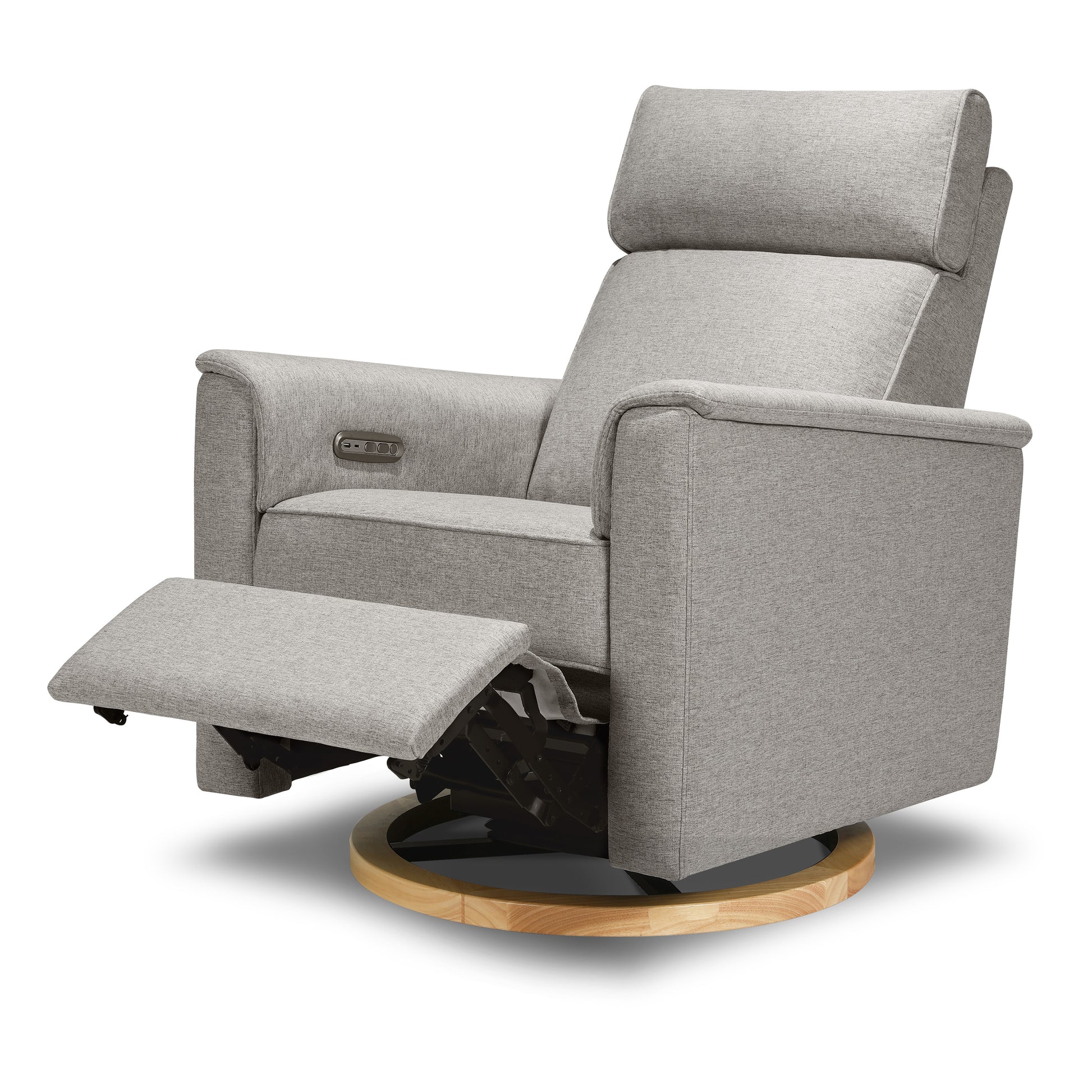 B17186PGEWLB,Willa Power Glider Recliner w/ adj. headrest & USB in Performance Grey Eco-Weave w/Light Wood Base