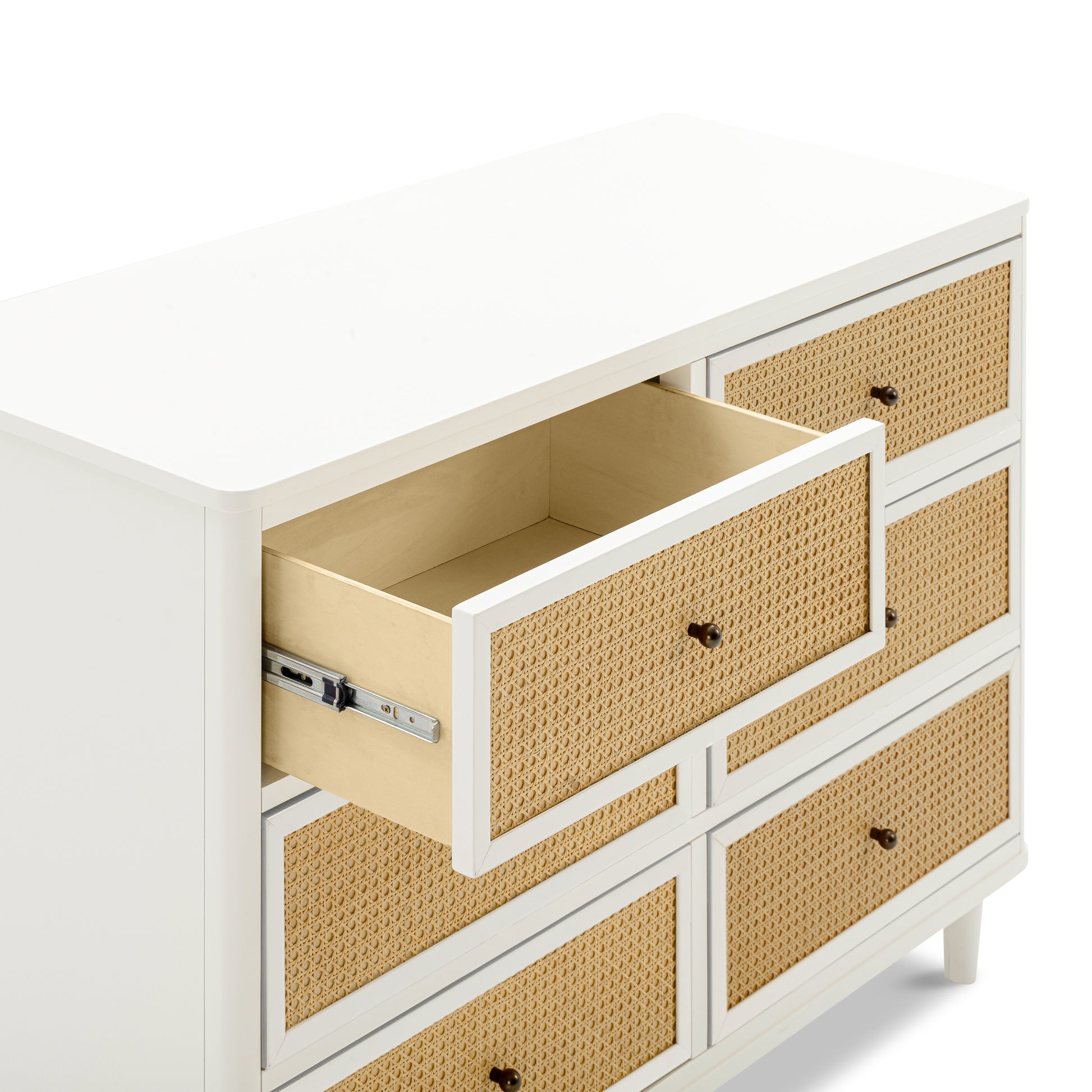 M23716RWHC,Marin with Cane 6 Drawer Assembled Dresser in Warm White and Honey Cane