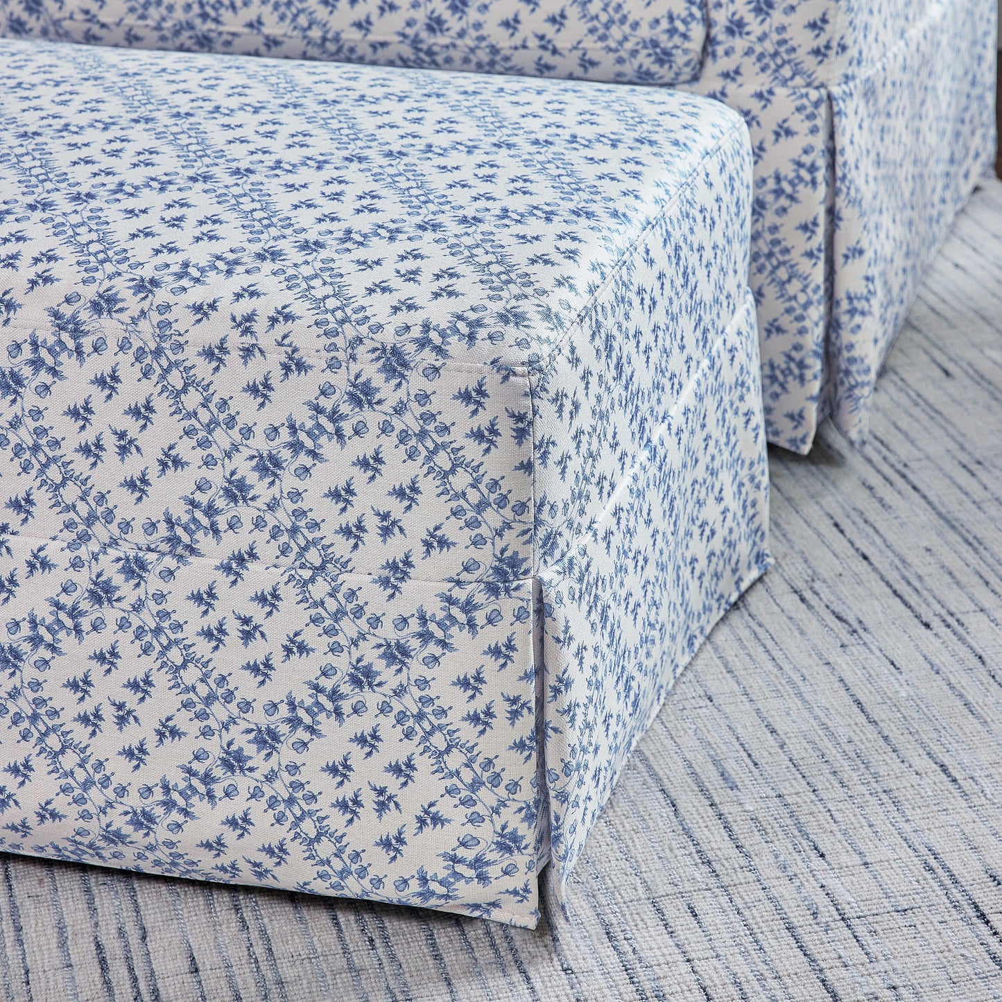 M21785BLT,Sarah Flint x Namesake Crawford Gliding Ottoman in Blue Lattice Performance Eco-Weave