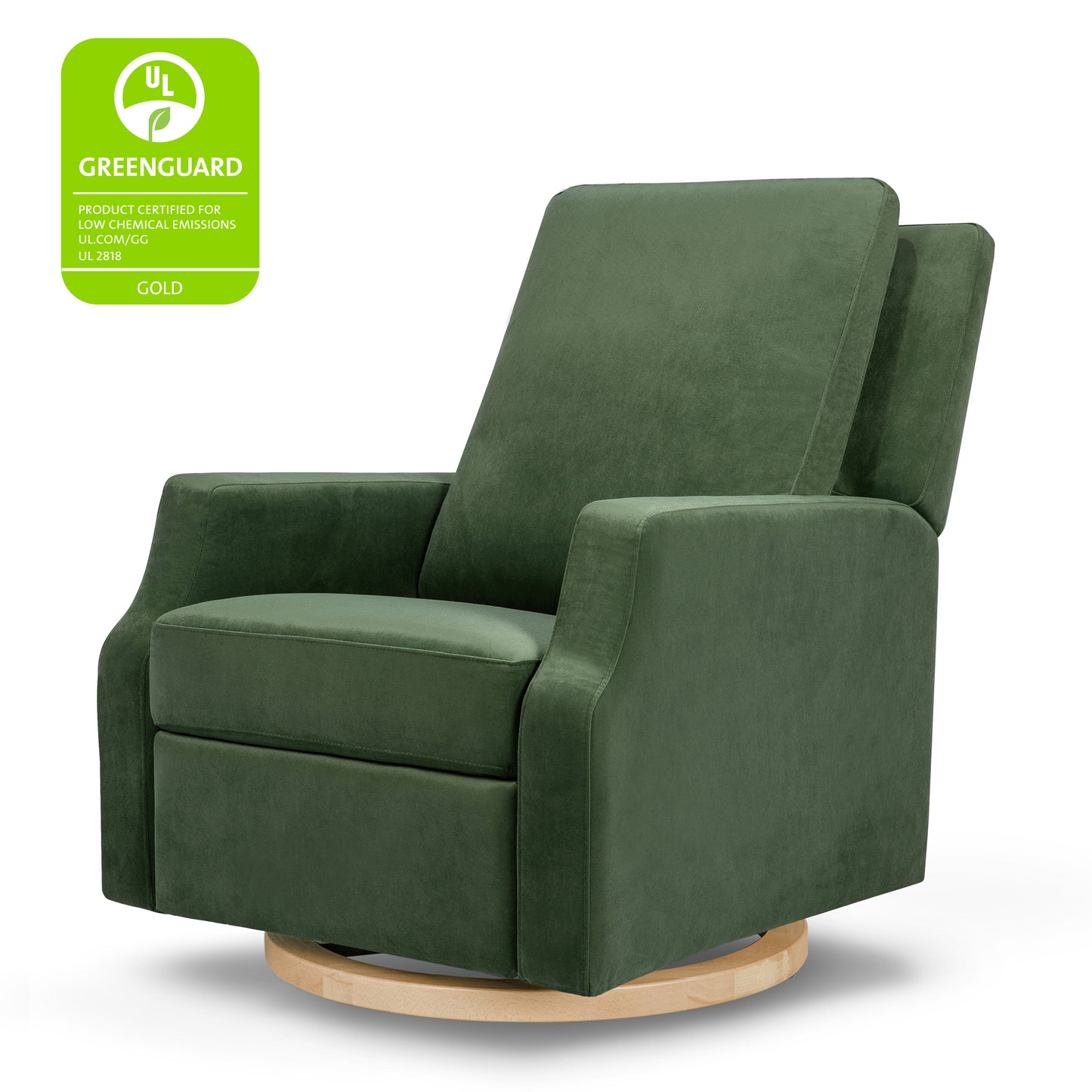 M22287FGVLB,Crewe Recliner and Swivel Glider in Forest Green Velvet w/Light Wood Base